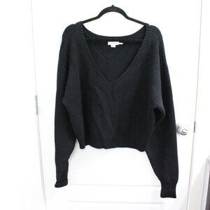 Good American Cozy Deep V-Neck Sweater Size Medium Black